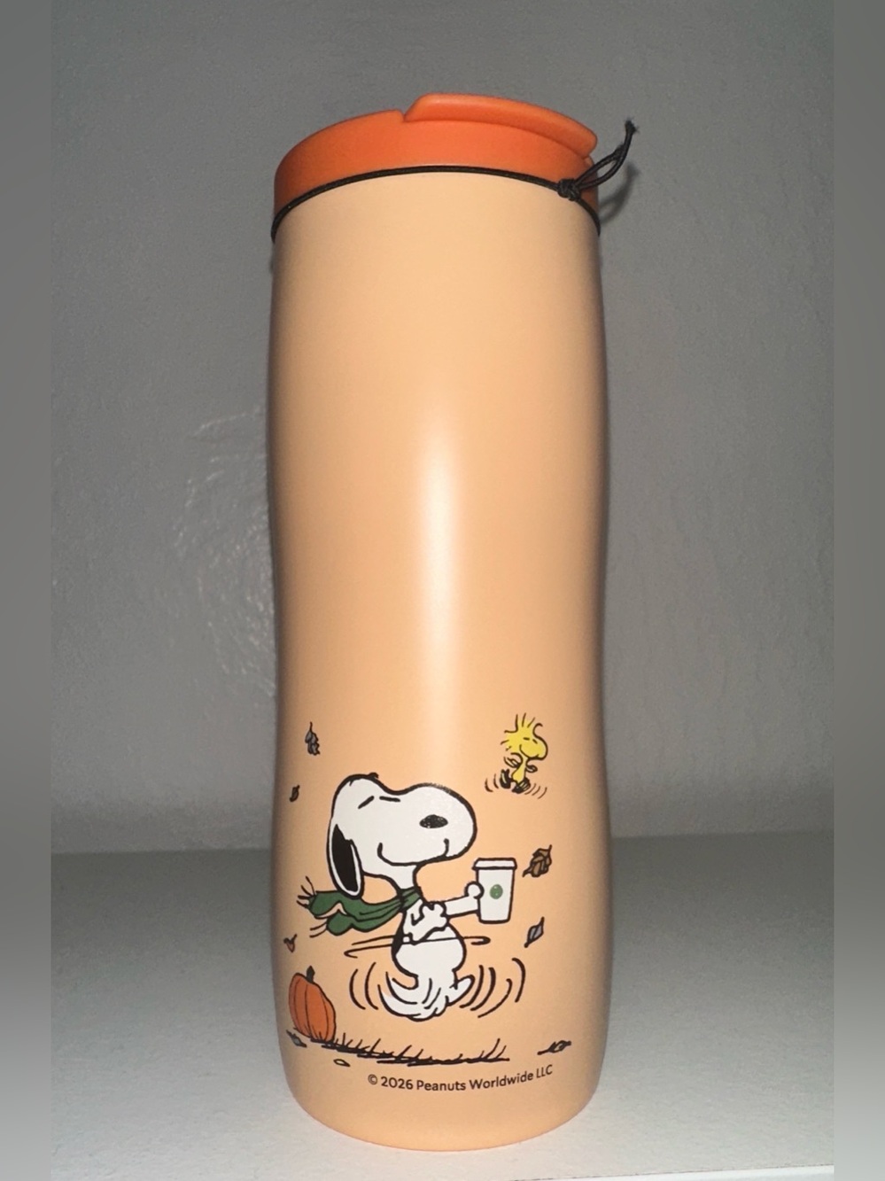 Starbucks x Peanuts Snoopy And Woodstock Peach Orange Travel Tumbler - NEW 16oz